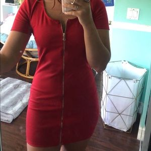 Red zip up dress